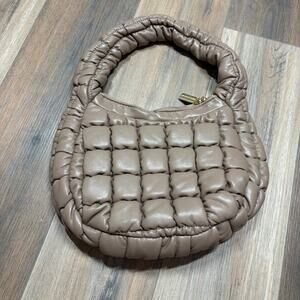 Expressions NYC Quilted Puffy Handbag Shoulder Bag Tan Inner Zip Pockets